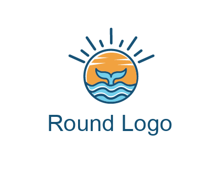 waves and the tail of a whale inside the sun logo