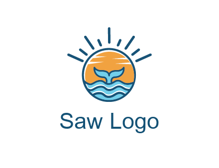 waves and the tail of a whale inside the sun logo