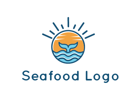 waves and the tail of a whale inside the sun logo