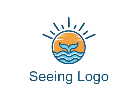 waves and the tail of a whale inside the sun logo