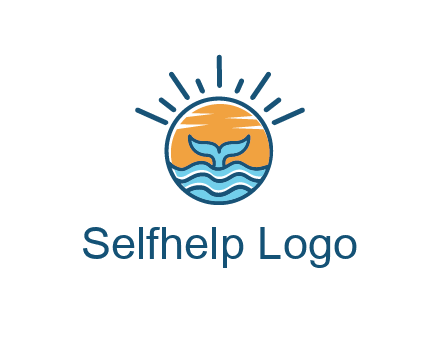 waves and the tail of a whale inside the sun logo