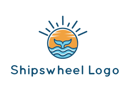 waves and the tail of a whale inside the sun logo