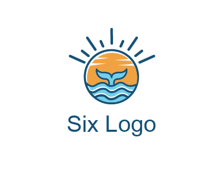 waves and the tail of a whale inside the sun logo