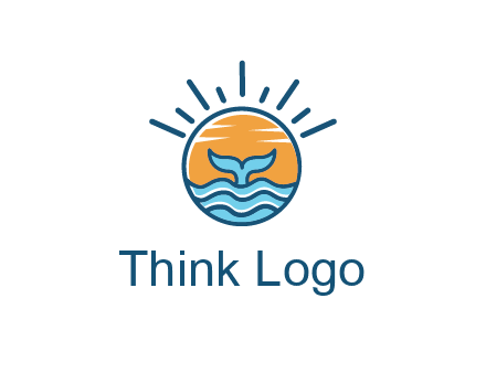 waves and the tail of a whale inside the sun logo
