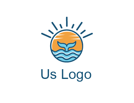 waves and the tail of a whale inside the sun logo