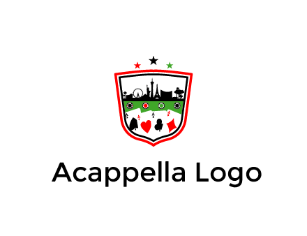 logo with aces in cards and outline of famous landmarks