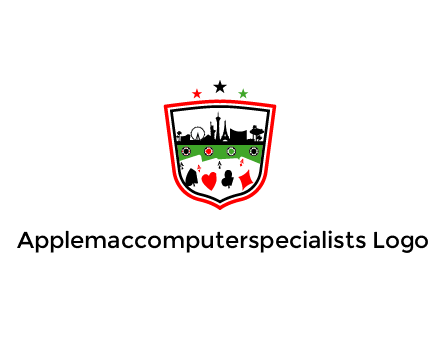logo with aces in cards and outline of famous landmarks
