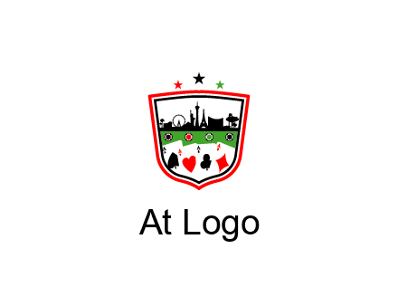logo with aces in cards and outline of famous landmarks