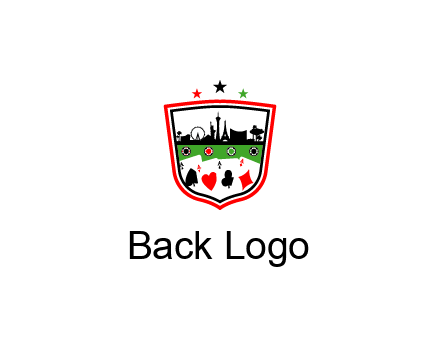 logo with aces in cards and outline of famous landmarks