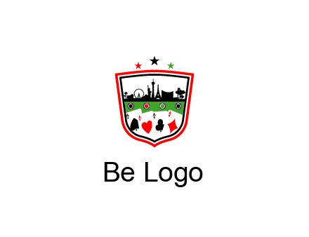 logo with aces in cards and outline of famous landmarks