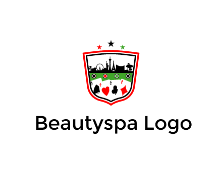 logo with aces in cards and outline of famous landmarks