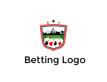 logo with aces in cards and outline of famous landmarks