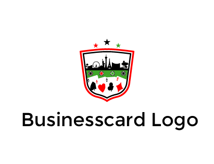logo with aces in cards and outline of famous landmarks