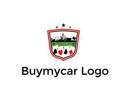 logo with aces in cards and outline of famous landmarks