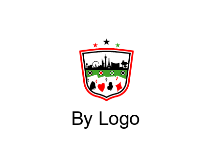 logo with aces in cards and outline of famous landmarks