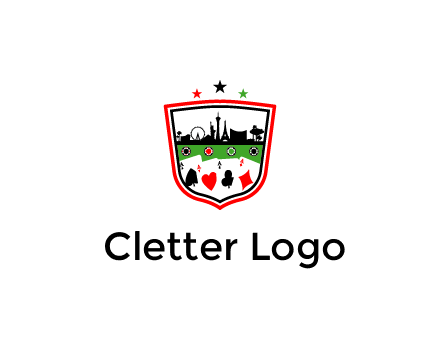 logo with aces in cards and outline of famous landmarks