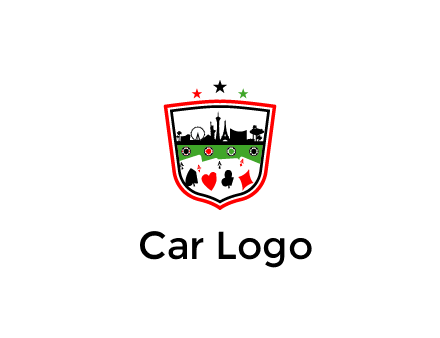 logo with aces in cards and outline of famous landmarks