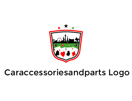 logo with aces in cards and outline of famous landmarks