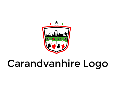 logo with aces in cards and outline of famous landmarks