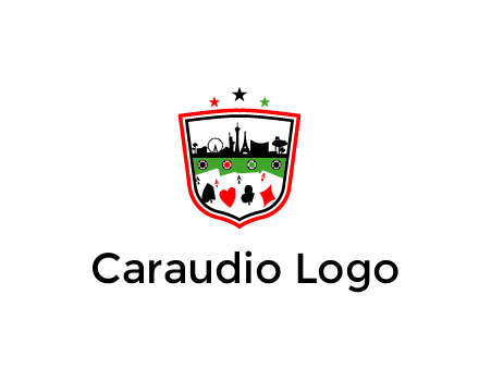 logo with aces in cards and outline of famous landmarks