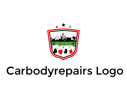 logo with aces in cards and outline of famous landmarks