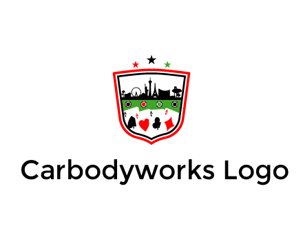 logo with aces in cards and outline of famous landmarks