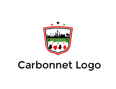 logo with aces in cards and outline of famous landmarks