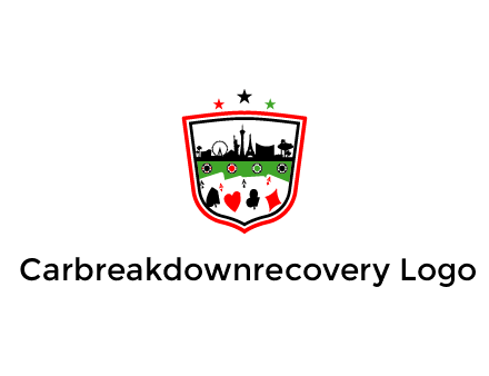 logo with aces in cards and outline of famous landmarks