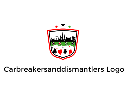 logo with aces in cards and outline of famous landmarks