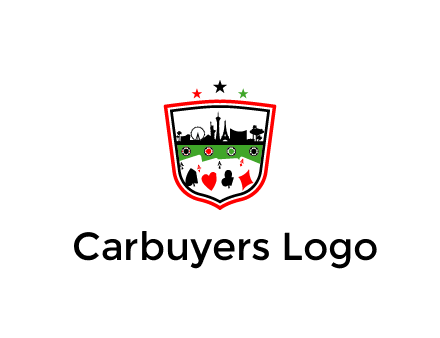 logo with aces in cards and outline of famous landmarks