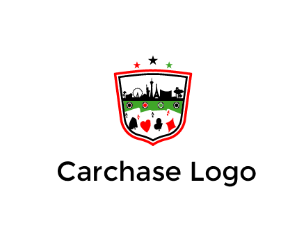 logo with aces in cards and outline of famous landmarks