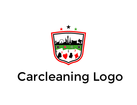 logo with aces in cards and outline of famous landmarks