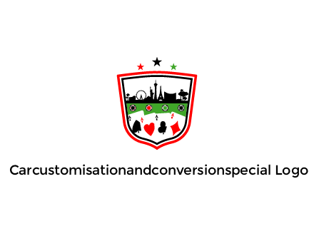 logo with aces in cards and outline of famous landmarks