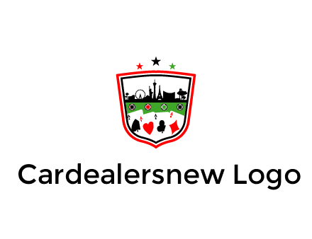 logo with aces in cards and outline of famous landmarks