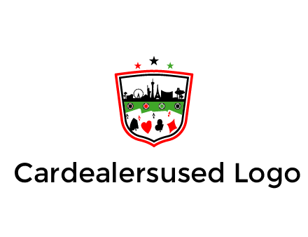 logo with aces in cards and outline of famous landmarks