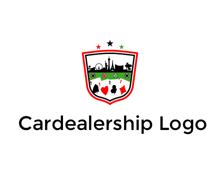 logo with aces in cards and outline of famous landmarks