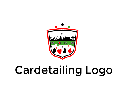 logo with aces in cards and outline of famous landmarks