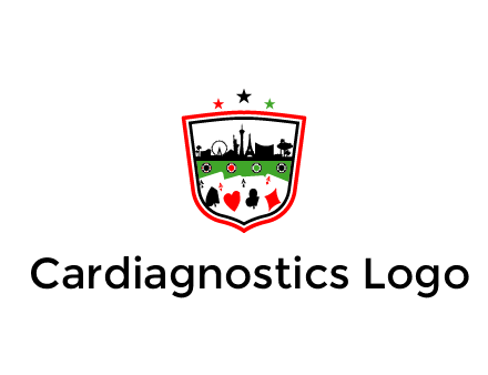 logo with aces in cards and outline of famous landmarks