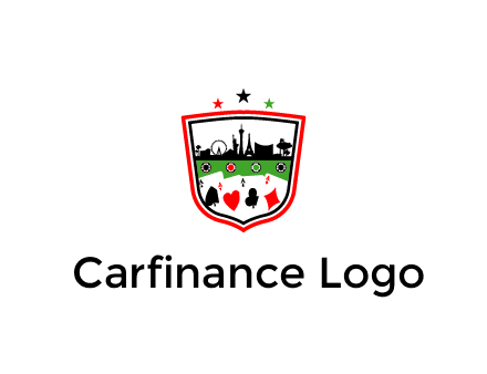 logo with aces in cards and outline of famous landmarks