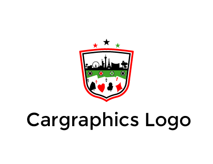 logo with aces in cards and outline of famous landmarks