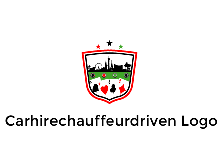 logo with aces in cards and outline of famous landmarks