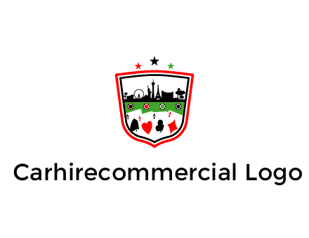 logo with aces in cards and outline of famous landmarks
