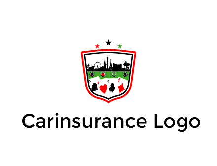 logo with aces in cards and outline of famous landmarks