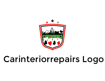 logo with aces in cards and outline of famous landmarks