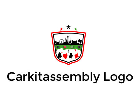 logo with aces in cards and outline of famous landmarks