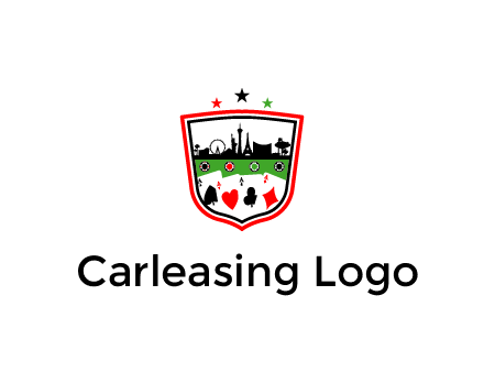 logo with aces in cards and outline of famous landmarks