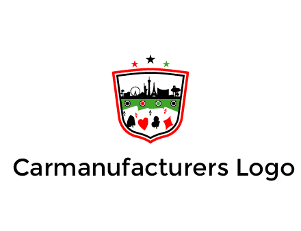 logo with aces in cards and outline of famous landmarks