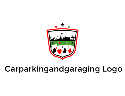 logo with aces in cards and outline of famous landmarks