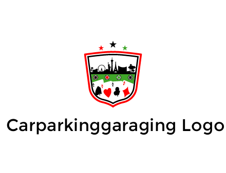 logo with aces in cards and outline of famous landmarks