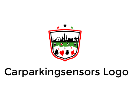 logo with aces in cards and outline of famous landmarks